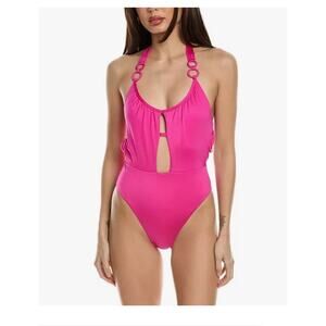 Trina Turk Monaco Scoop Neck Cut Out Halter One Piece Swimsuit Pink 6